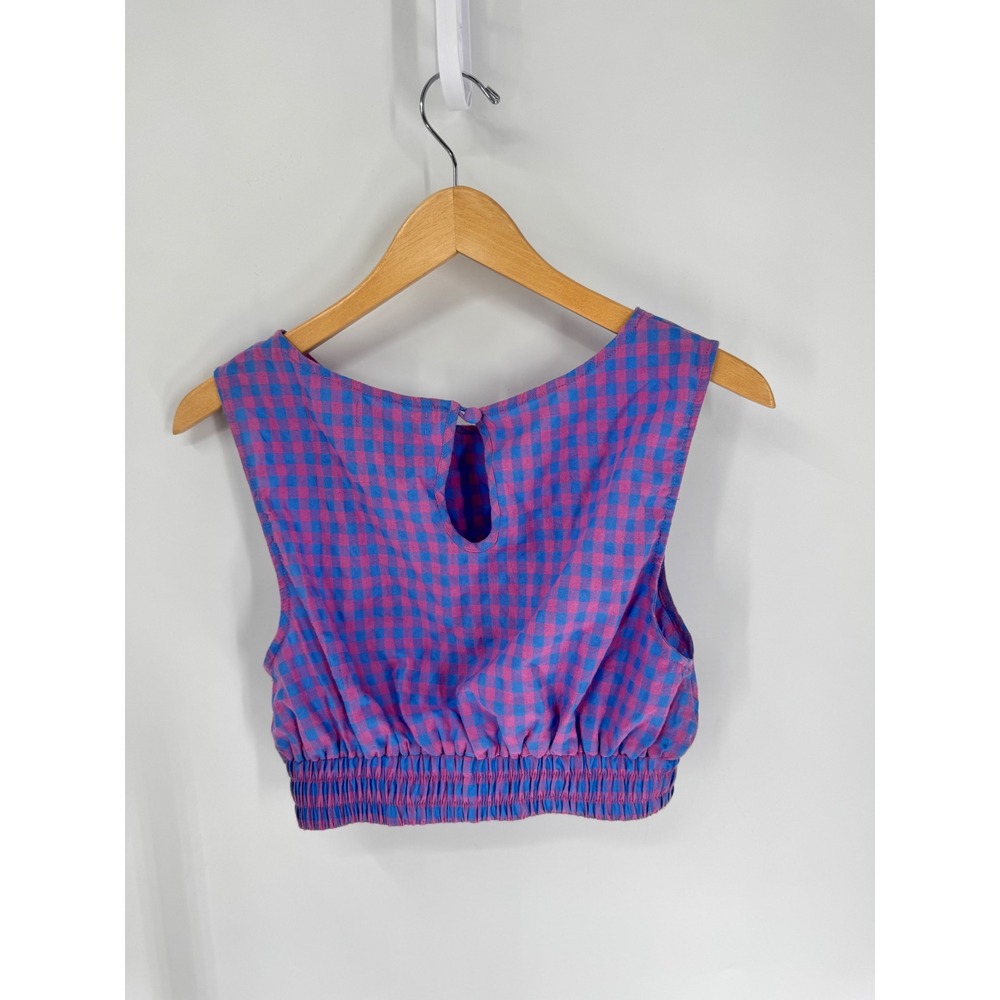 Charlie Holiday Elena Gingham Crop Top Women Est Sz XS Pink Blue Sleeveless - Picture 9 of 14